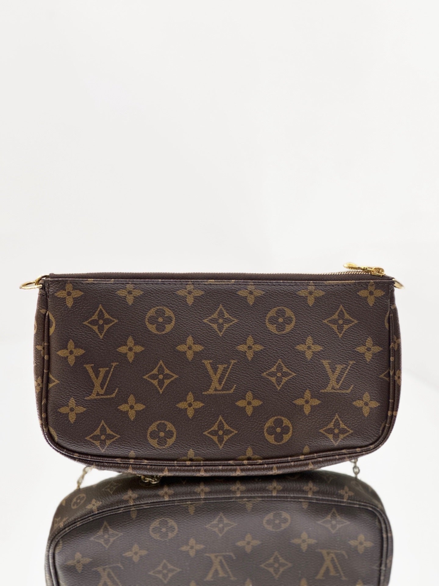 Louis Vuitton - Multi Pochette Accessoires - Monogram coated canvas with natural cowhide leather trim and textile strap - Brown (Monogram canvas) with Khaki Green strap - (Small)
