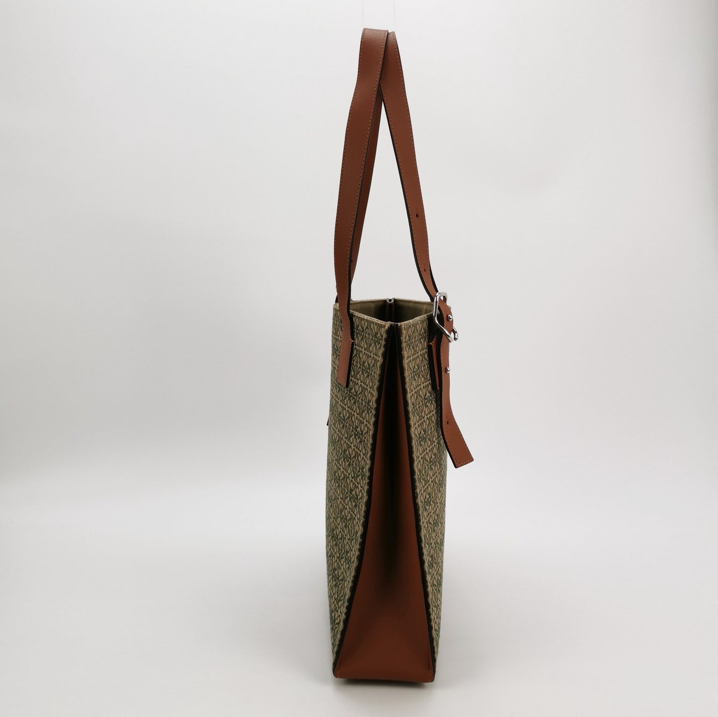 Loewe - Buckle Tote - Canvas with calfskin leather trim - Beige and Green with Brown Leather Trim - (medium)