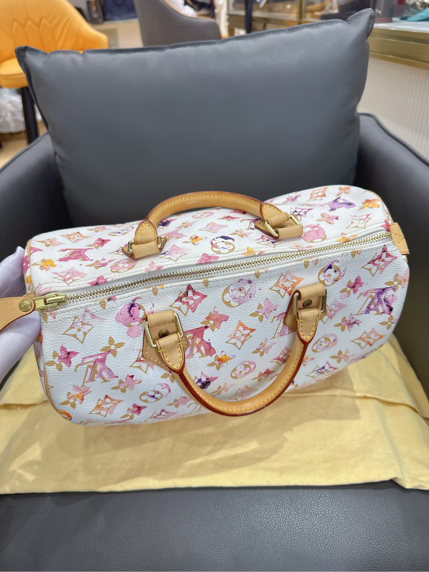 Louis Vuitton - Speedy 30 Watercolor - Coated canvas with Vachetta leather trim - White with Multicolour print - (Medium)