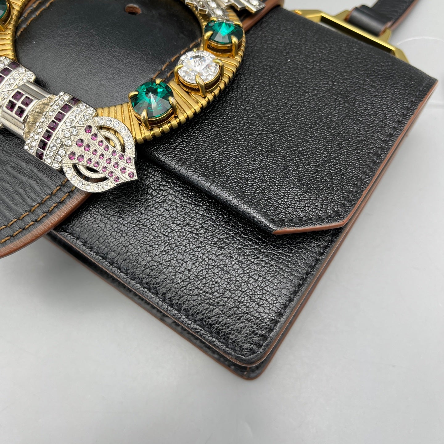 Miu Miu - Jewel Embellished Shoulder Bag - Leather - Black - (Small)