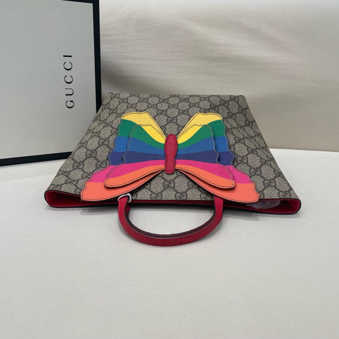 Gucci - Kids' GG Supreme Butterfly Tote - Coated canvas with leather trim and appliqué - Beige with red and multicolour accents - (mini)