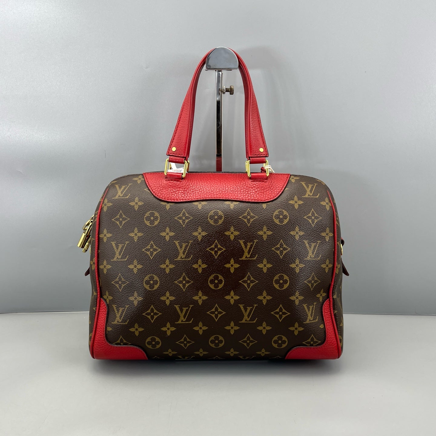 Louis Vuitton - Monogram with Red Trim Bowling Bag - Monogram coated canvas with grained leather trim - Brown and Red - (Medium)