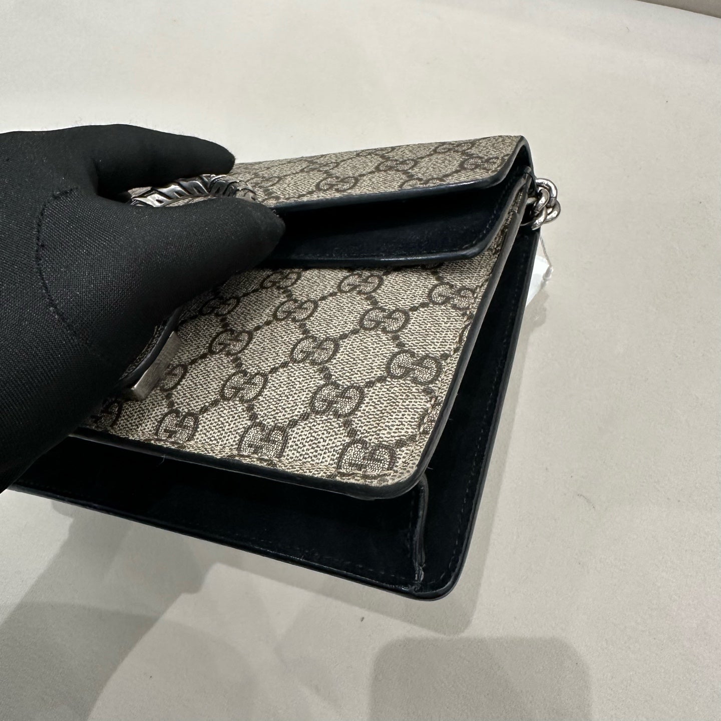 Gucci - Dionysus Mini Bag - GG Supreme coated canvas with black leather trim and black suede lining - Beige - (Small)