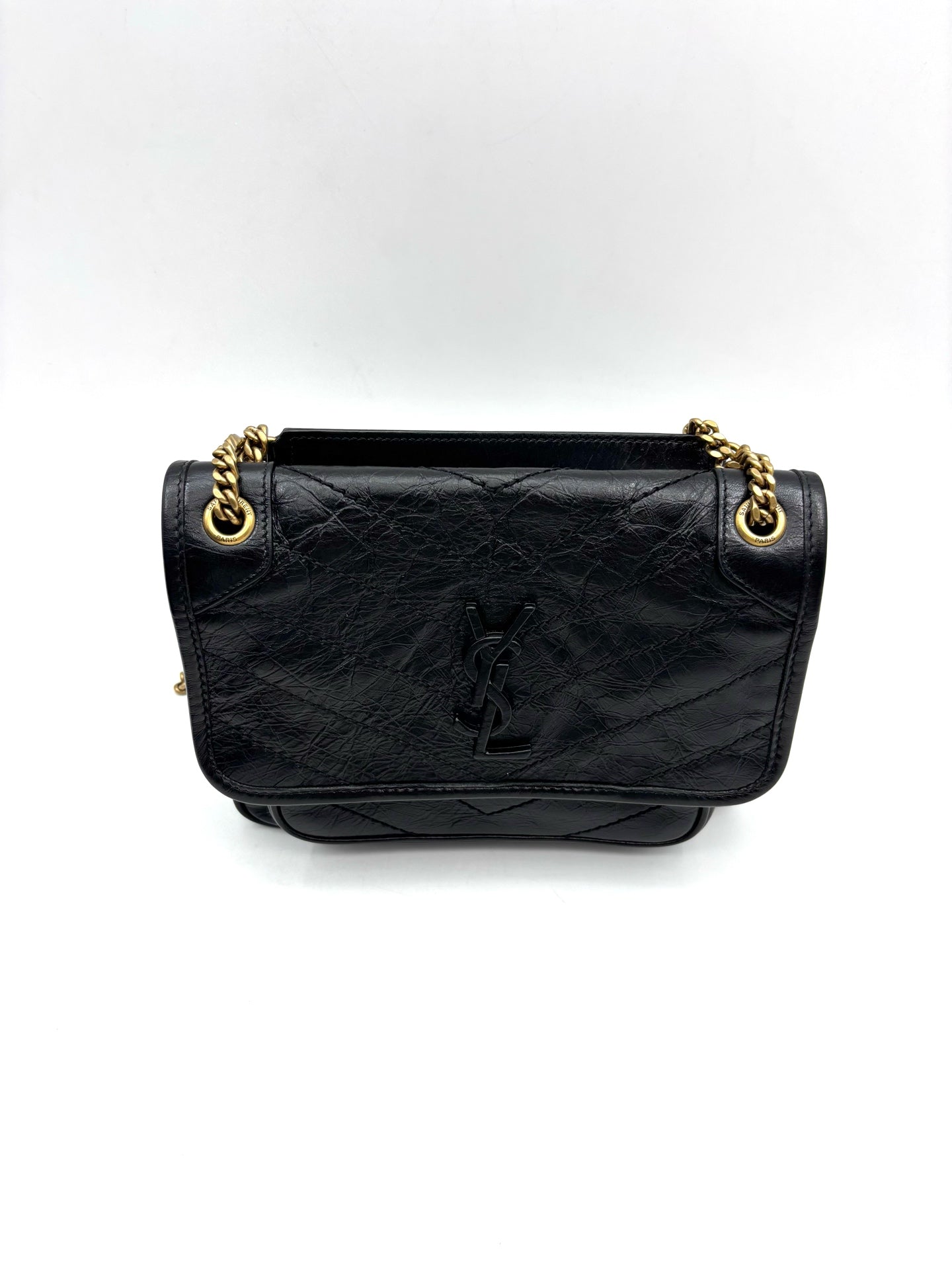 Saint Laurent - Niki - Wrinkled oil-waxed cowhide leather - Black - (mini)