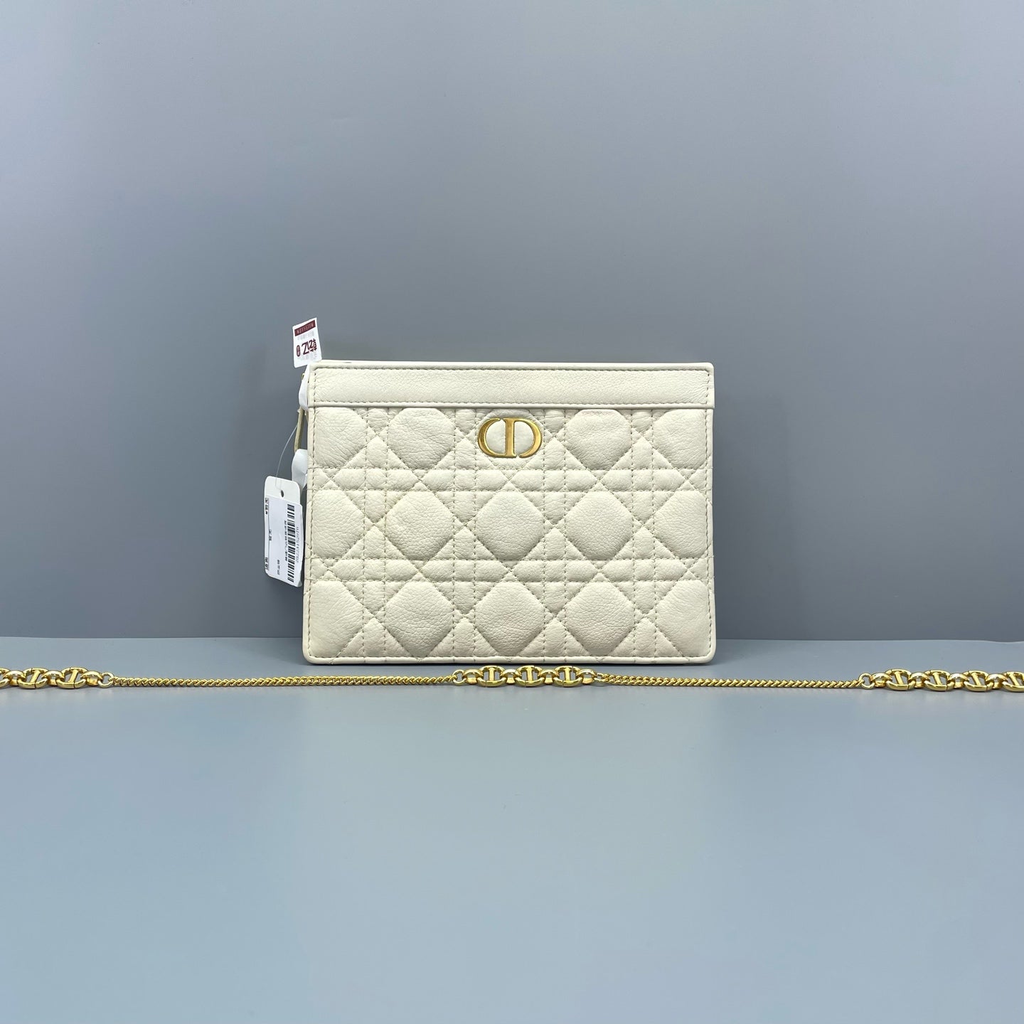 Dior - Caro Wallet on Chain - Calfskin leather - White - (mini)