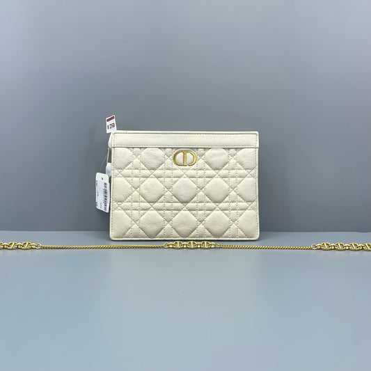 Dior - Caro Wallet on Chain - Calfskin leather - White - (mini)