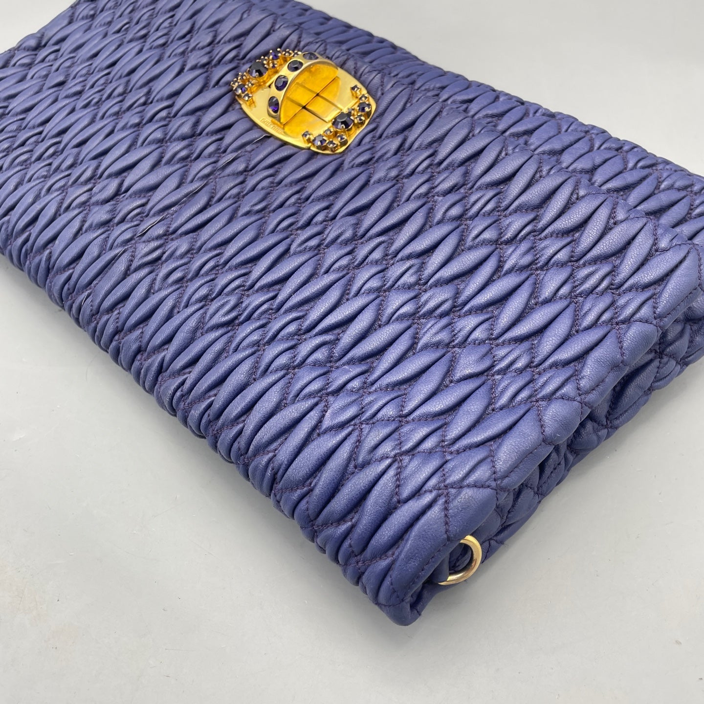 Miu Miu - Matelassé Gemstone Chain Bag - Leather - Blue - (Medium)