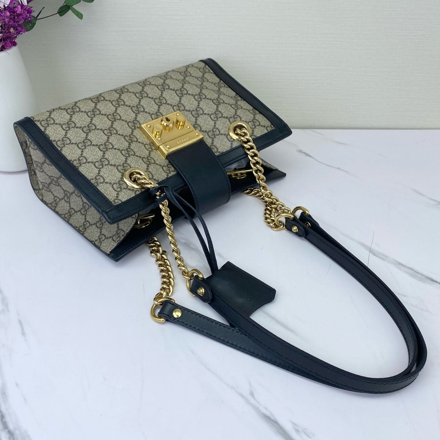 Gucci - Padlock Small Tote - GG Supreme canvas with leather trim - Black - (Small)