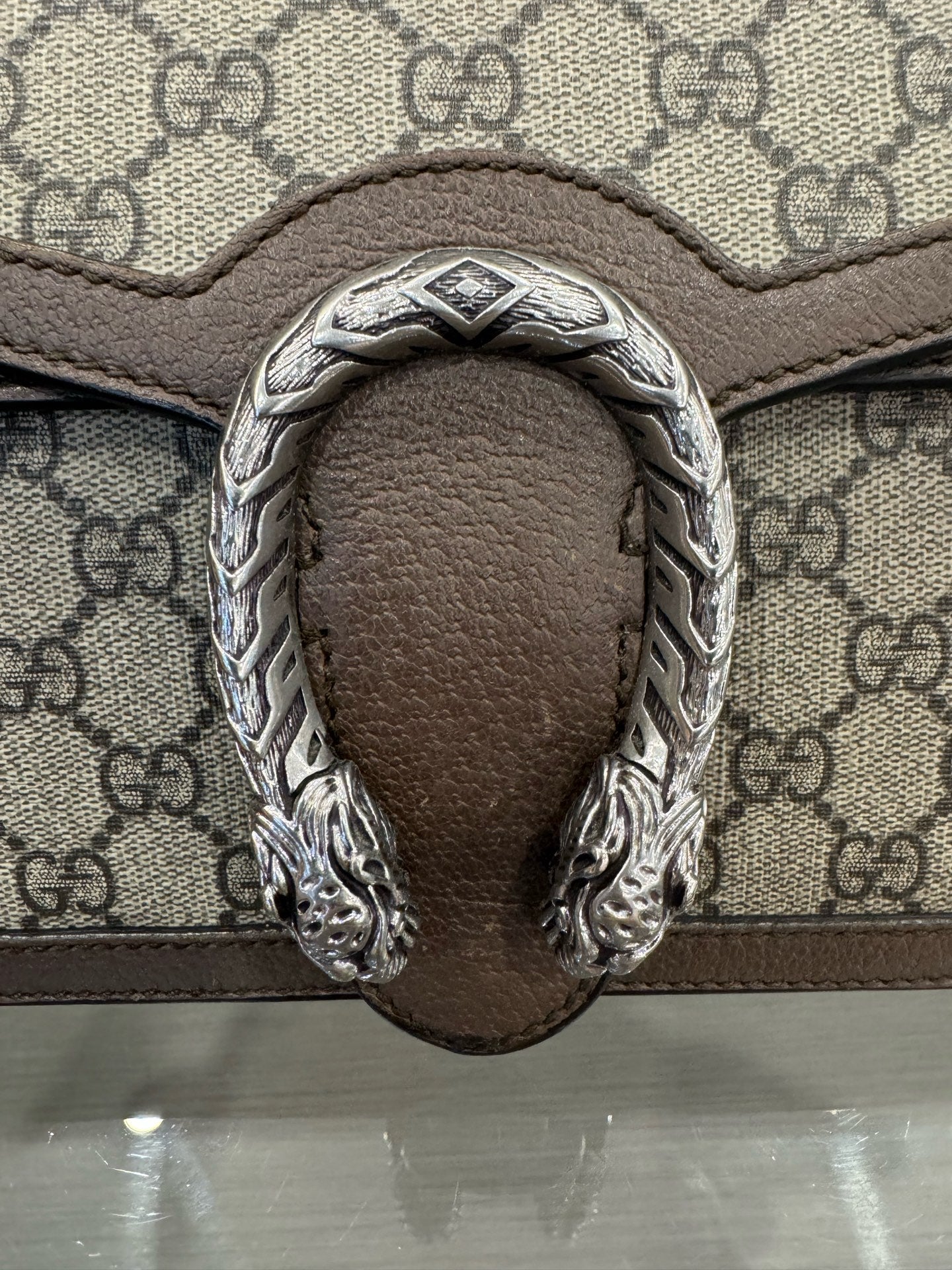 Gucci - Dionysus Shoulder Bag Small - GG Supreme canvas with grained leather trim - Brown - (small)