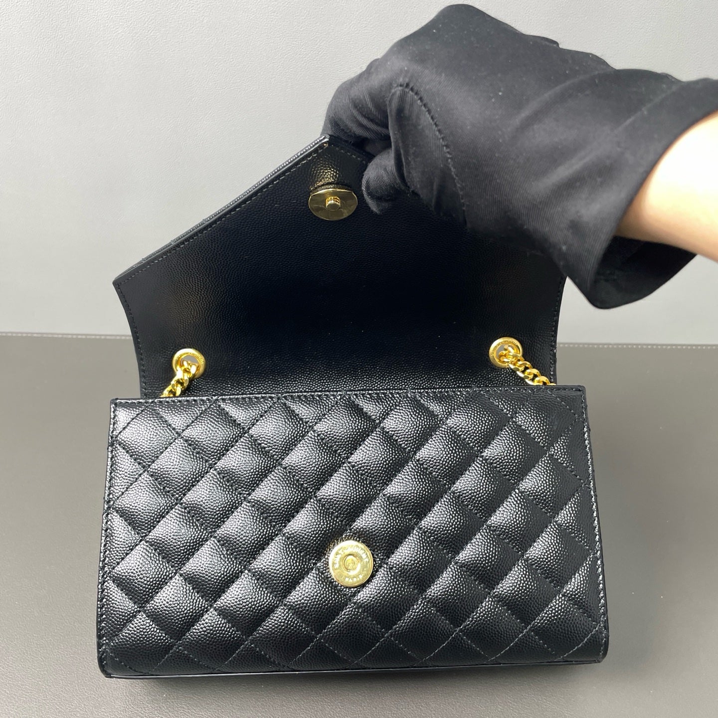 Saint Laurent - Monogram Envelope Wallet on Chain - Grained leather - Black - (mini)