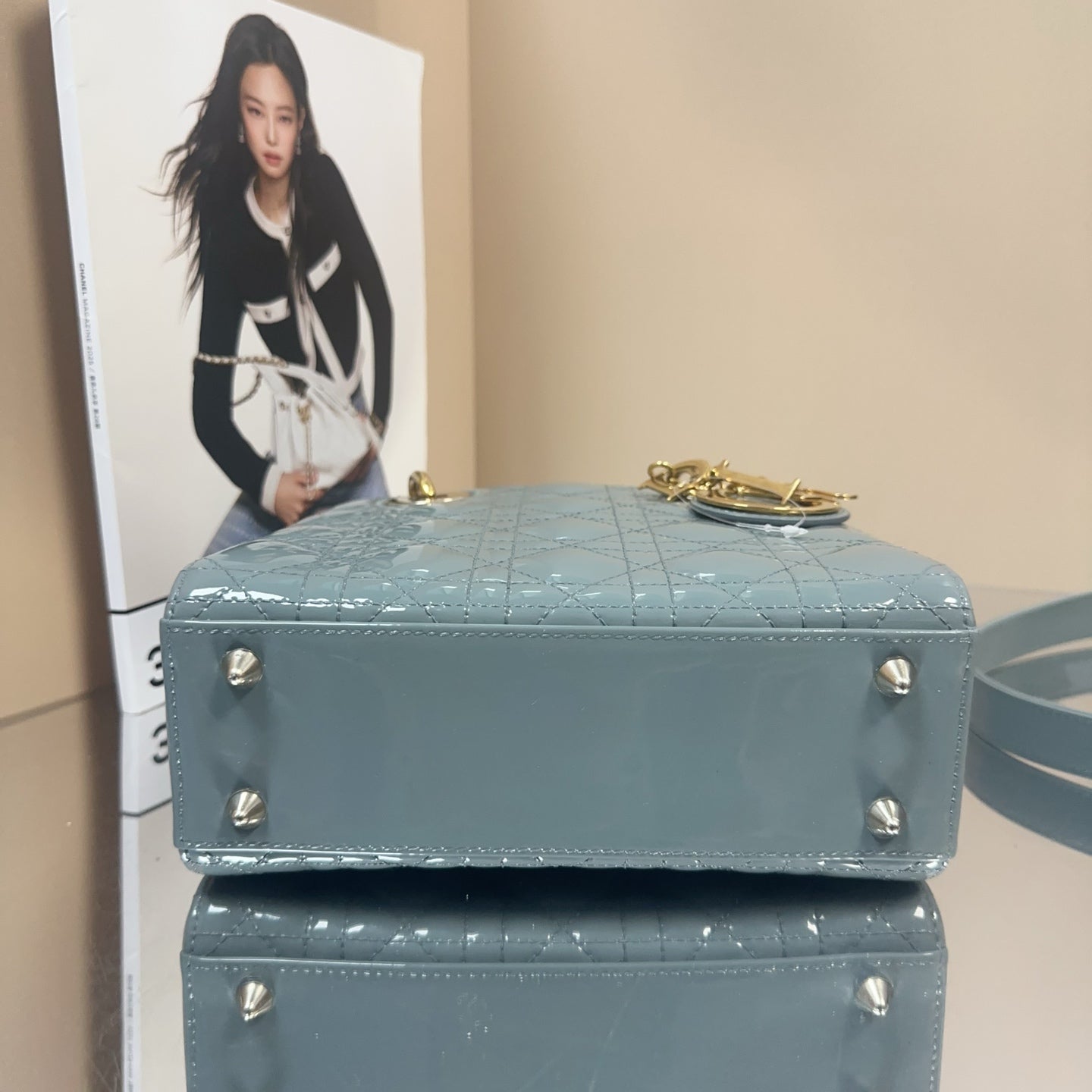 Dior - Lady Dior - Patent leather - Slate Blue with Gold-Tone Hardware - (small)