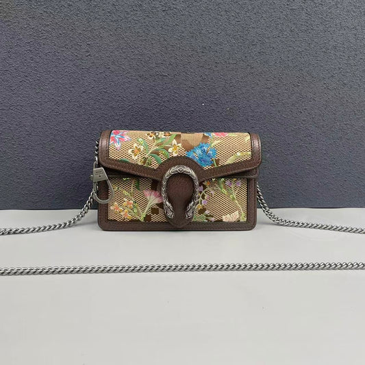Gucci - Dionysus Mini Chain Bag - GG Supreme canvas with leather trim, sequin and embroidery embellishments - Brown - (mini)