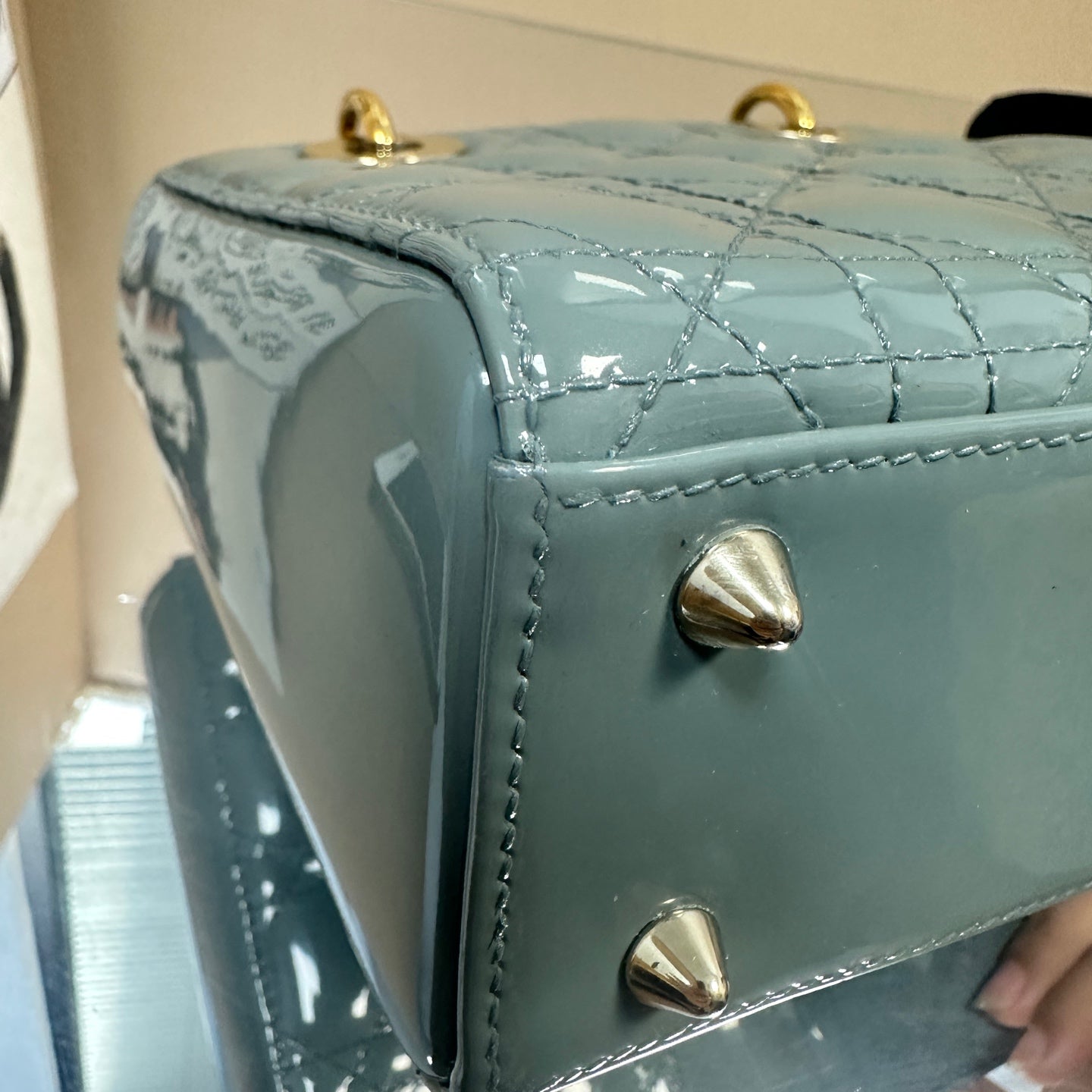 Dior - Lady Dior - Patent leather - Slate Blue with Gold-Tone Hardware - (small)
