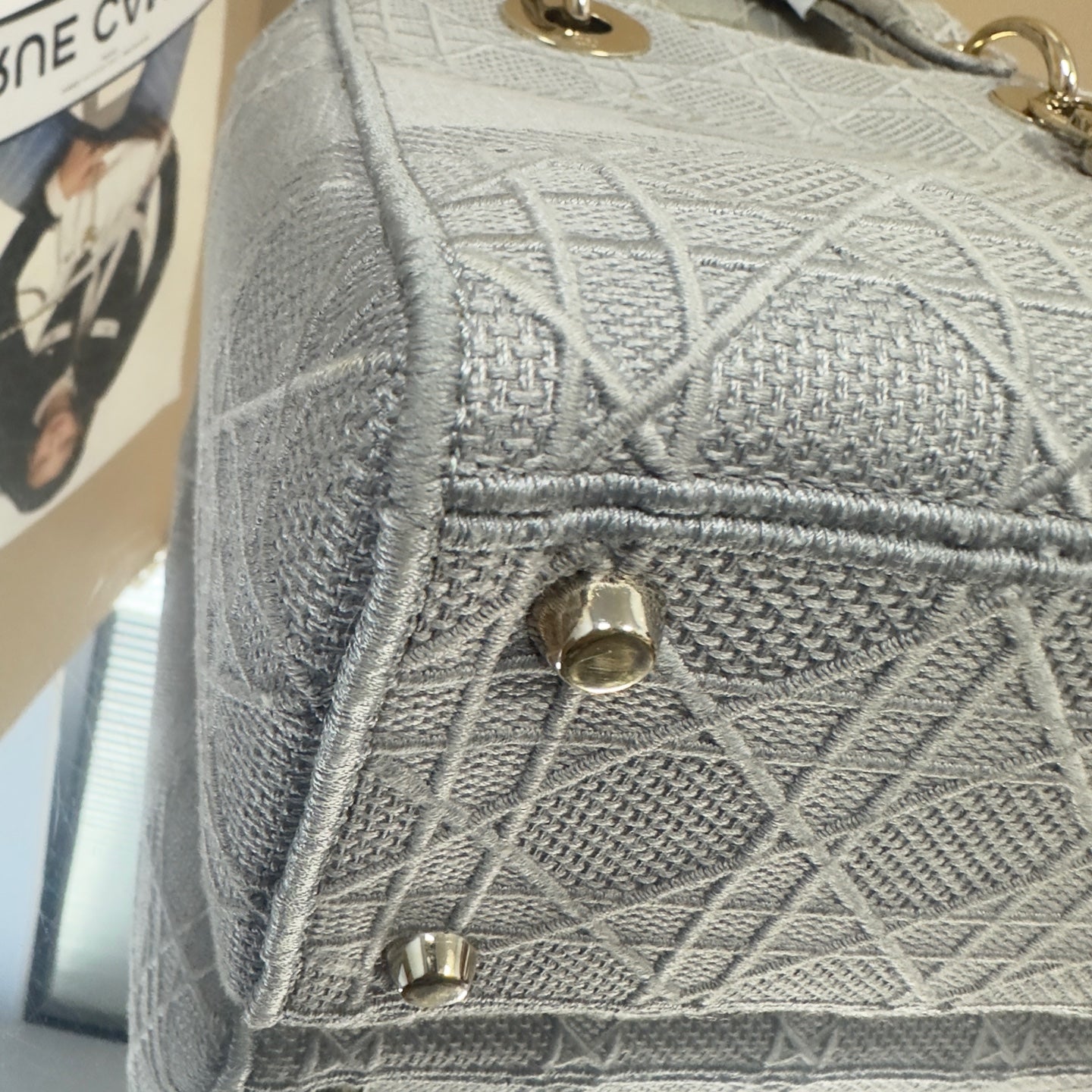 Dior - Lady Dior (Five-Grid Embroidered Series) - Cloth - Grey - (small)