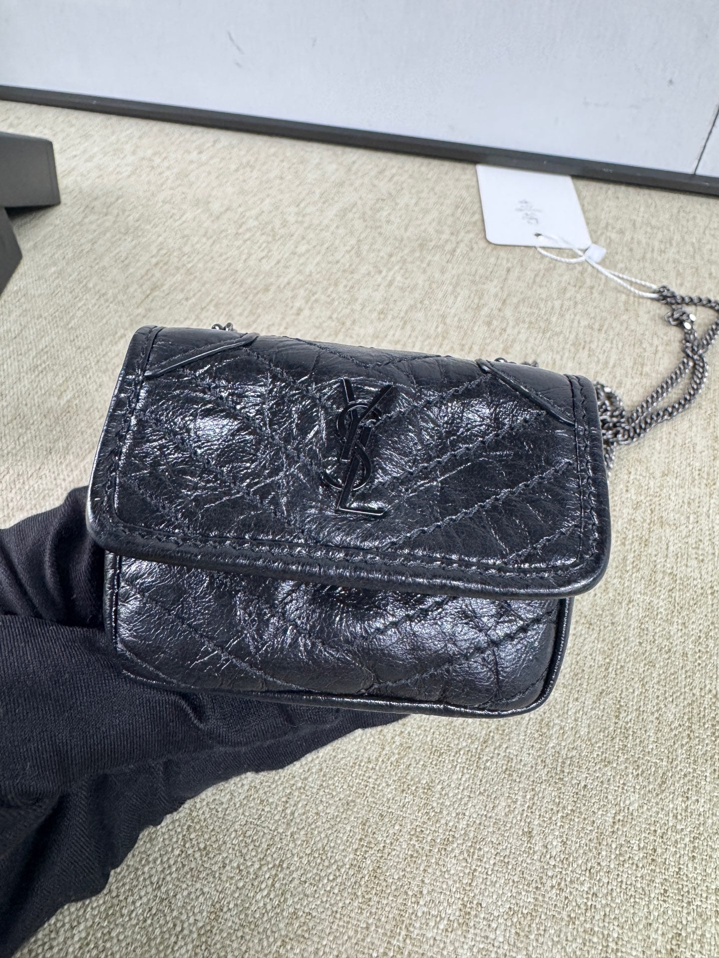 Saint Laurent - Niki Earphone Bag Mini - Crinkled waxed leather - Black - (mini)