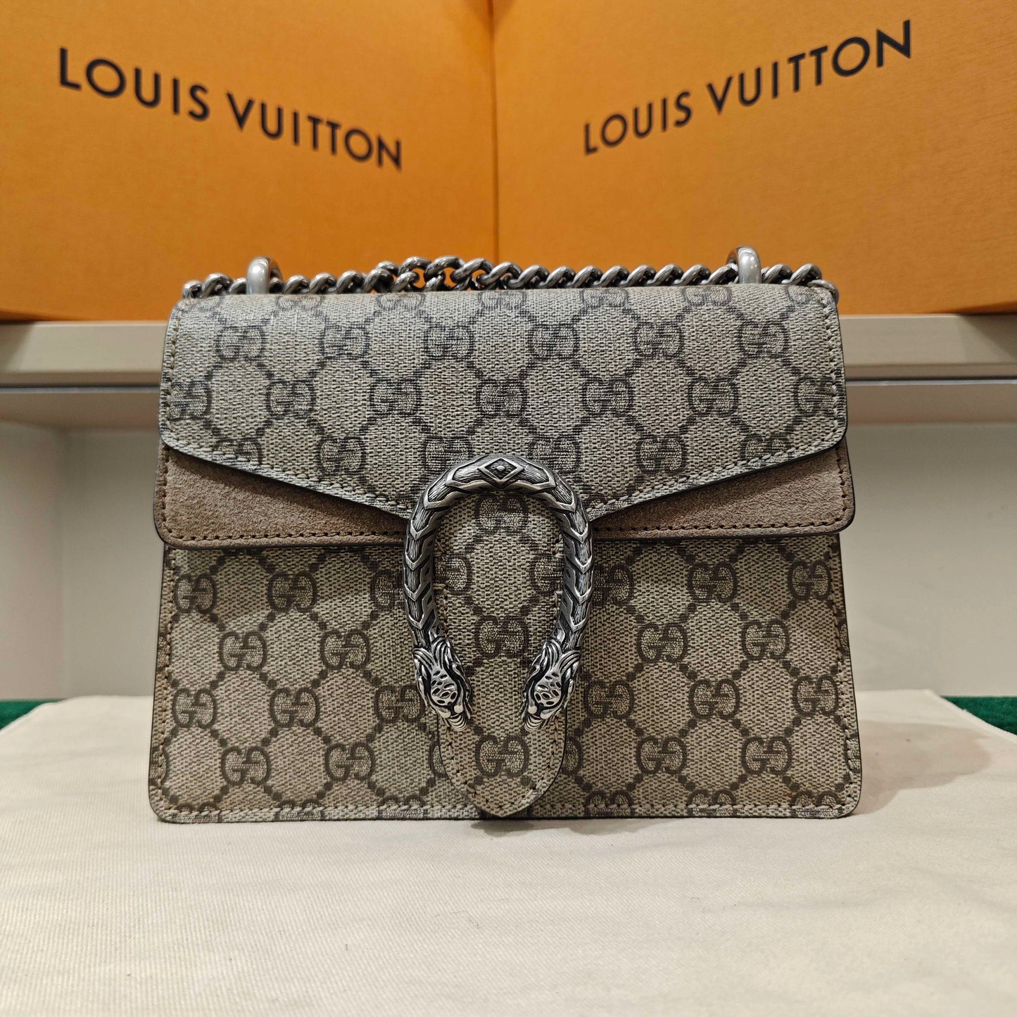 Gucci - Dionysus Mini Shoulder Bag - GG Supreme canvas with suede and leather trim - Beige and Camel - (mini)