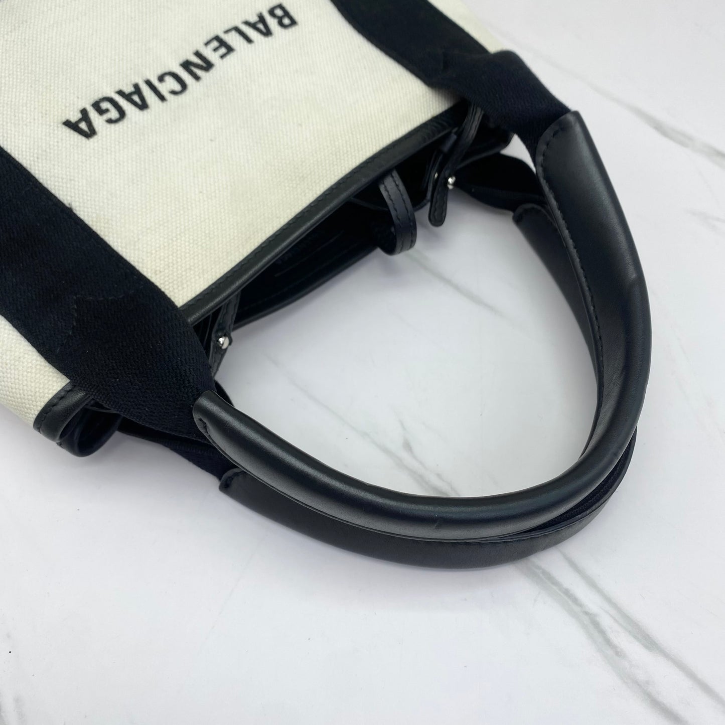 Balenciaga - Navy Cabas XXS - Canvas and Leather - White with Black accents - (small)