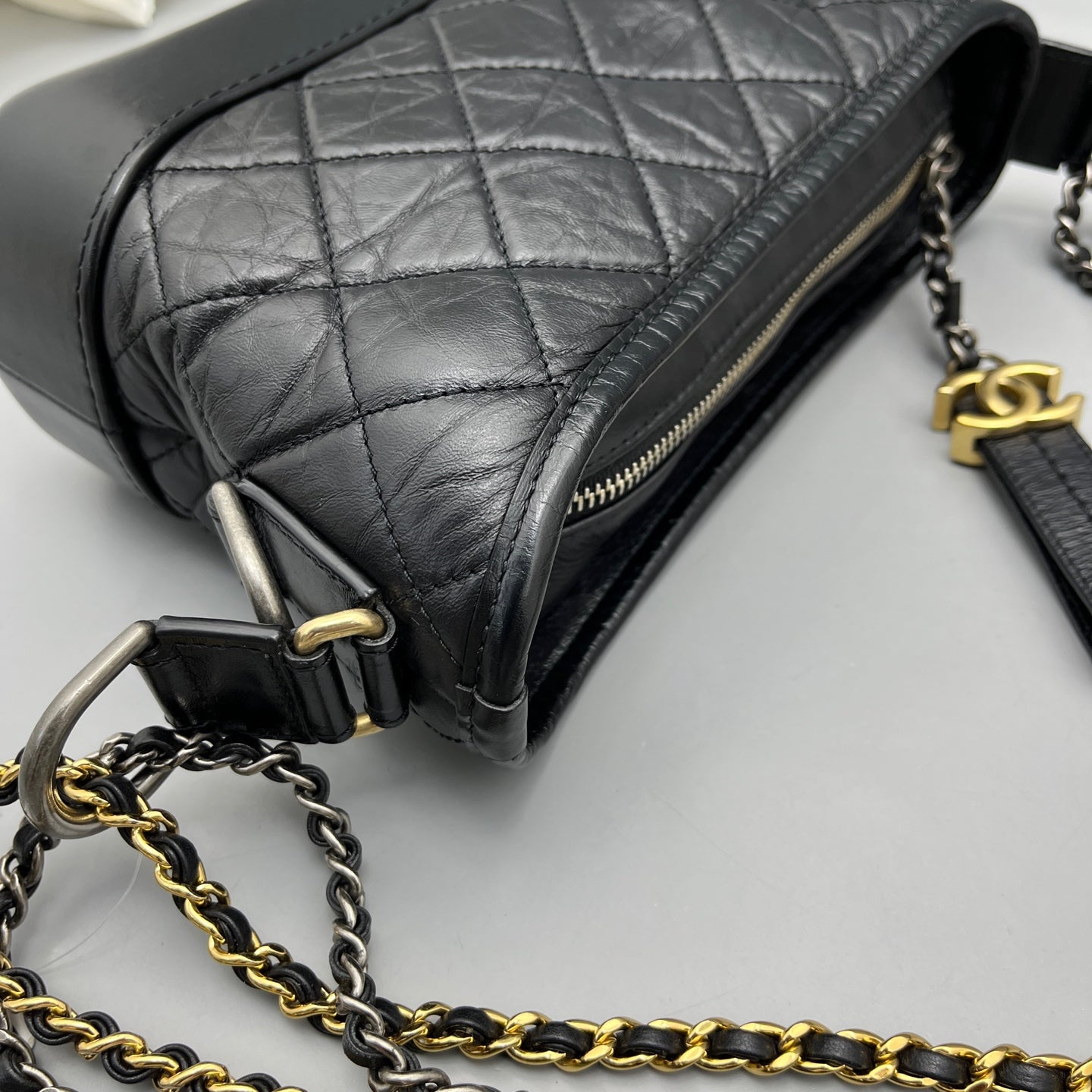Chanel - Gabrielle Hobo Bag - Aged calfskin leather and smooth calfskin leather - Black - (Small)