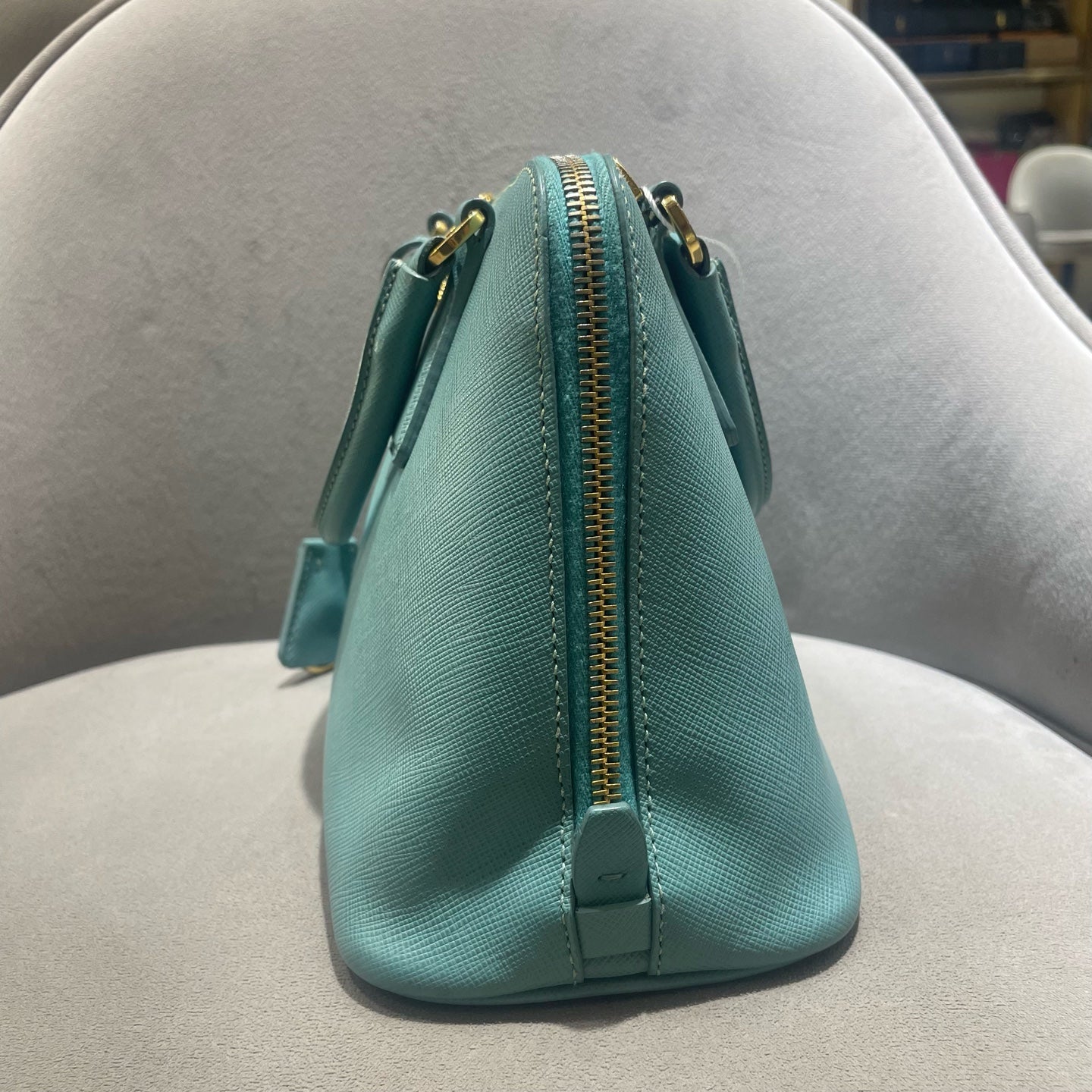 Prada - Saffiano Lux Dome Bag - Saffiano leather - Lake Blue - (Small)