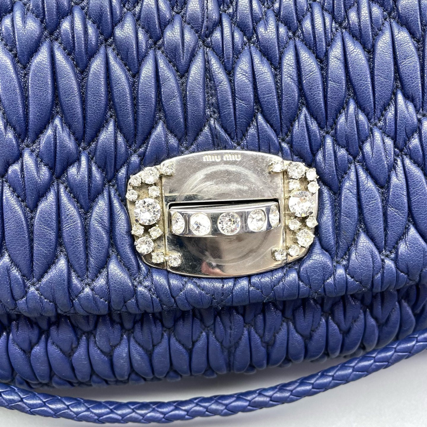 Miu Miu - Matelassé Diamond Chain Flap Bag - Leather - Blue - (medium)