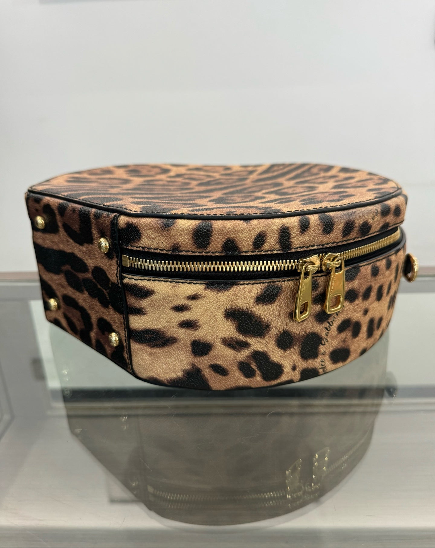 Dolce & Gabbana - Leopard Print Circular Top Handle Bag - Printed leather - Brown - (Medium)