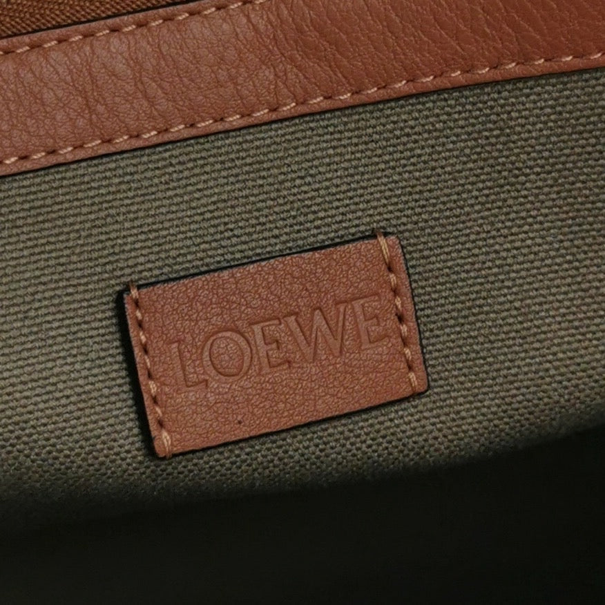 Loewe - Buckle Tote - Canvas with calfskin leather trim - Beige and Green with Brown Leather Trim - (medium)