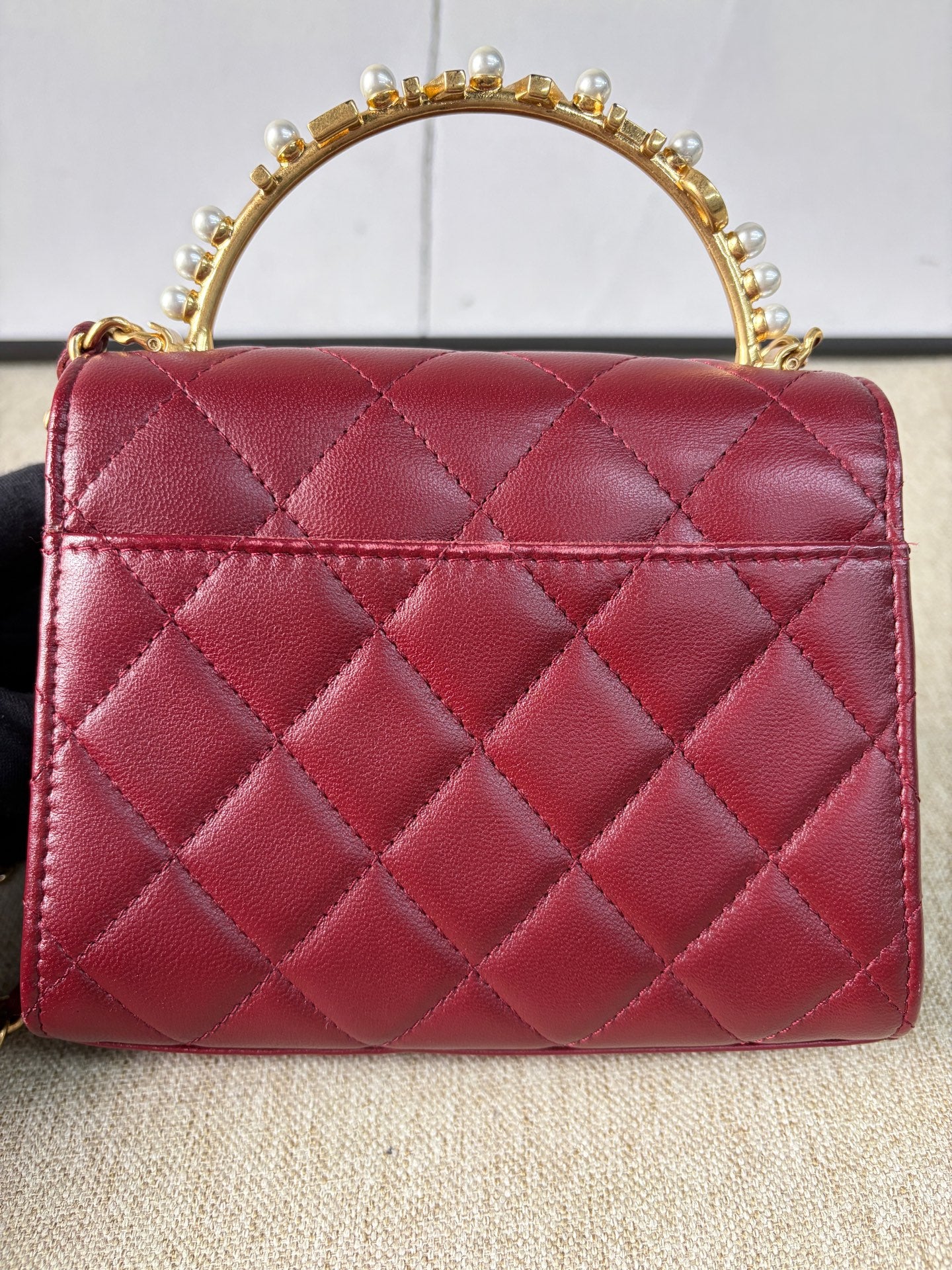 Chanel - Mini Pearl Handle Flap Bag - Lambskin leather - Red - (mini)