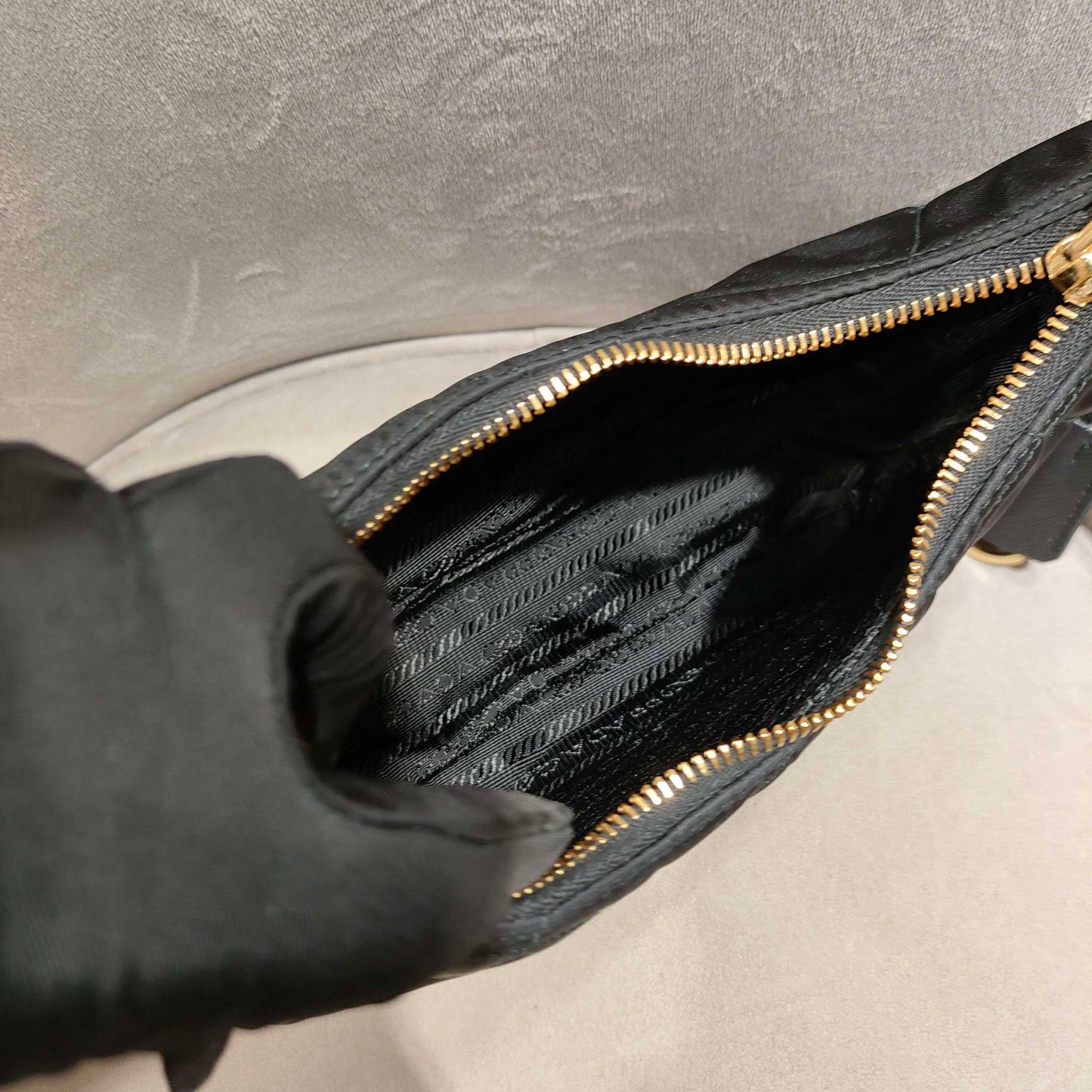 Prada - Re-Edition 1995 Chain Quilted Nylon Handbag - Nylon with Saffiano leather trim - Black with Gold-Tone Hardware - (Small)