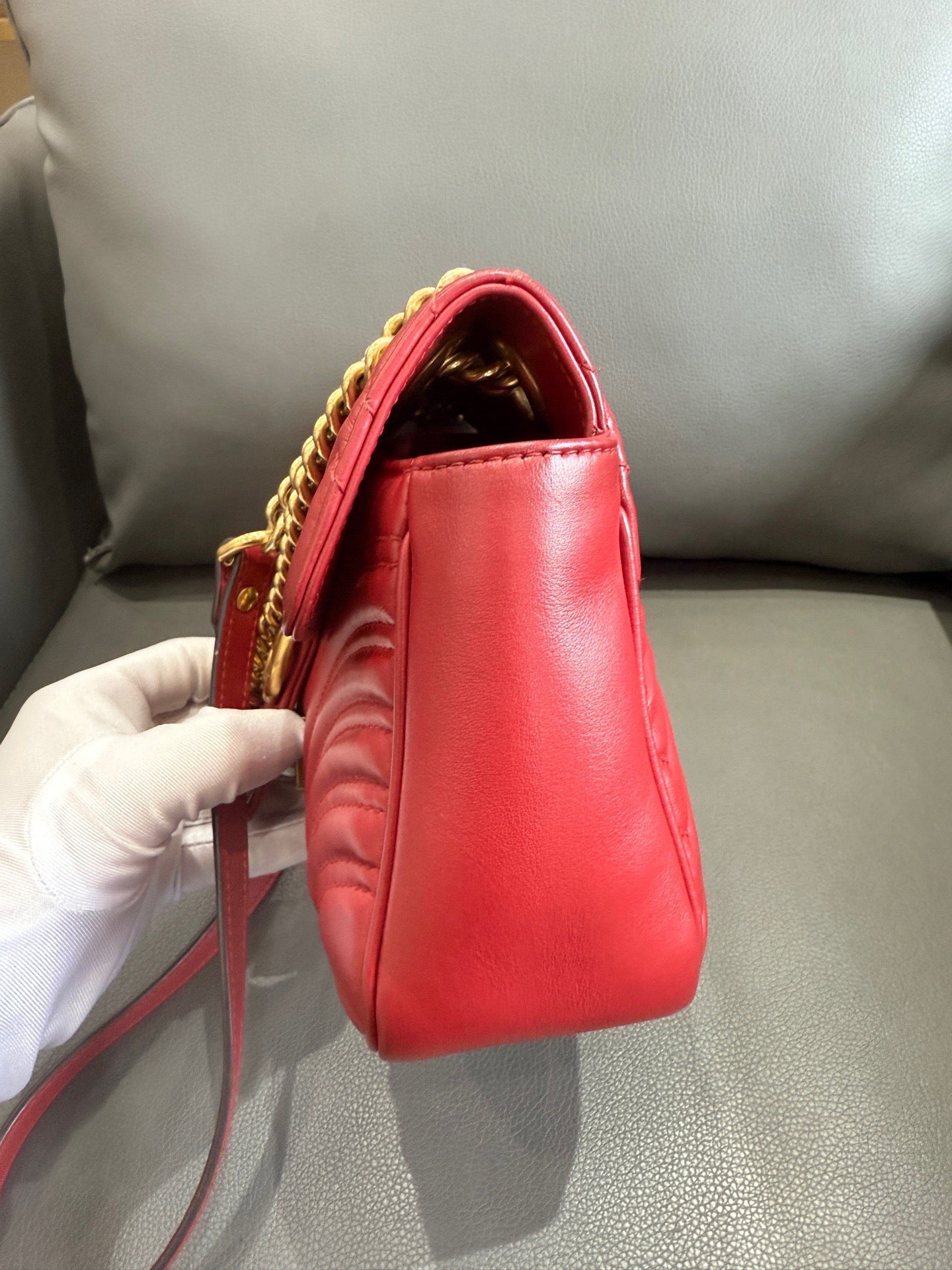 Gucci - GG Marmont Matelassé Shoulder Bag - Leather - Red - (medium)