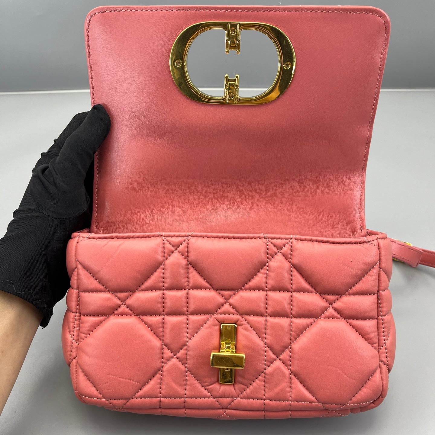 Dior - Caro Puff Chain Bag - Calfskin leather - Coral Pink with Gold-Tone Hardware - (mini)