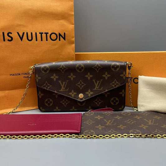 Louis Vuitton - Félicie Pochette - Monogram coated canvas with leather trim and textile lining - Brown - (mini)