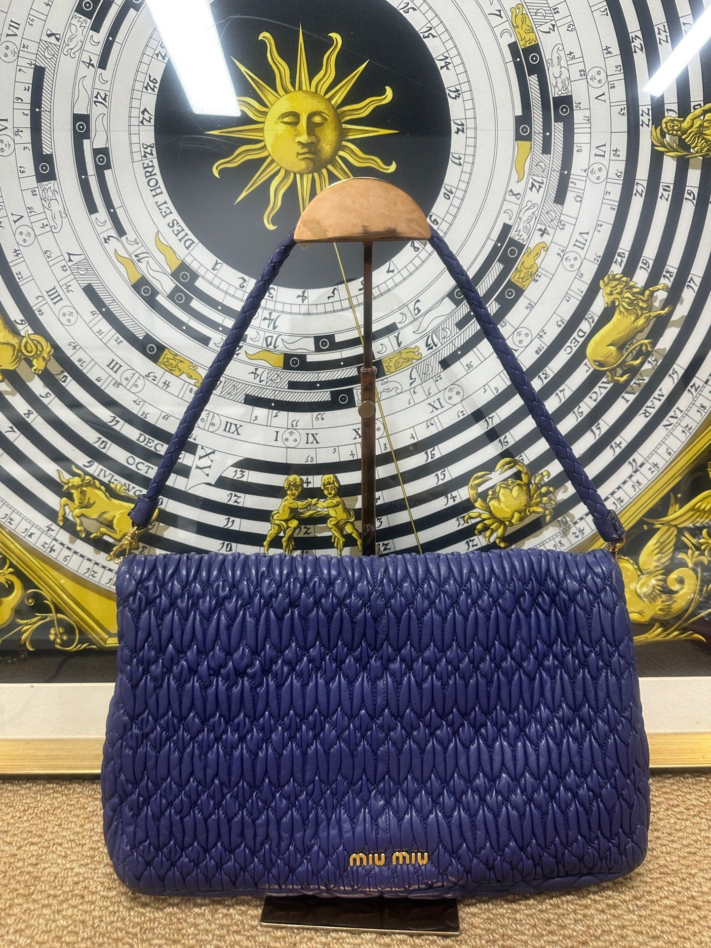 Miu Miu - Matelassé Gemstone Flap Crossbody Bag - Leather - Blue - (large)