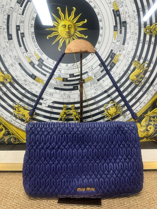 Miu Miu - Matelassé Gemstone Flap Crossbody Bag - Leather - Blue - (large)
