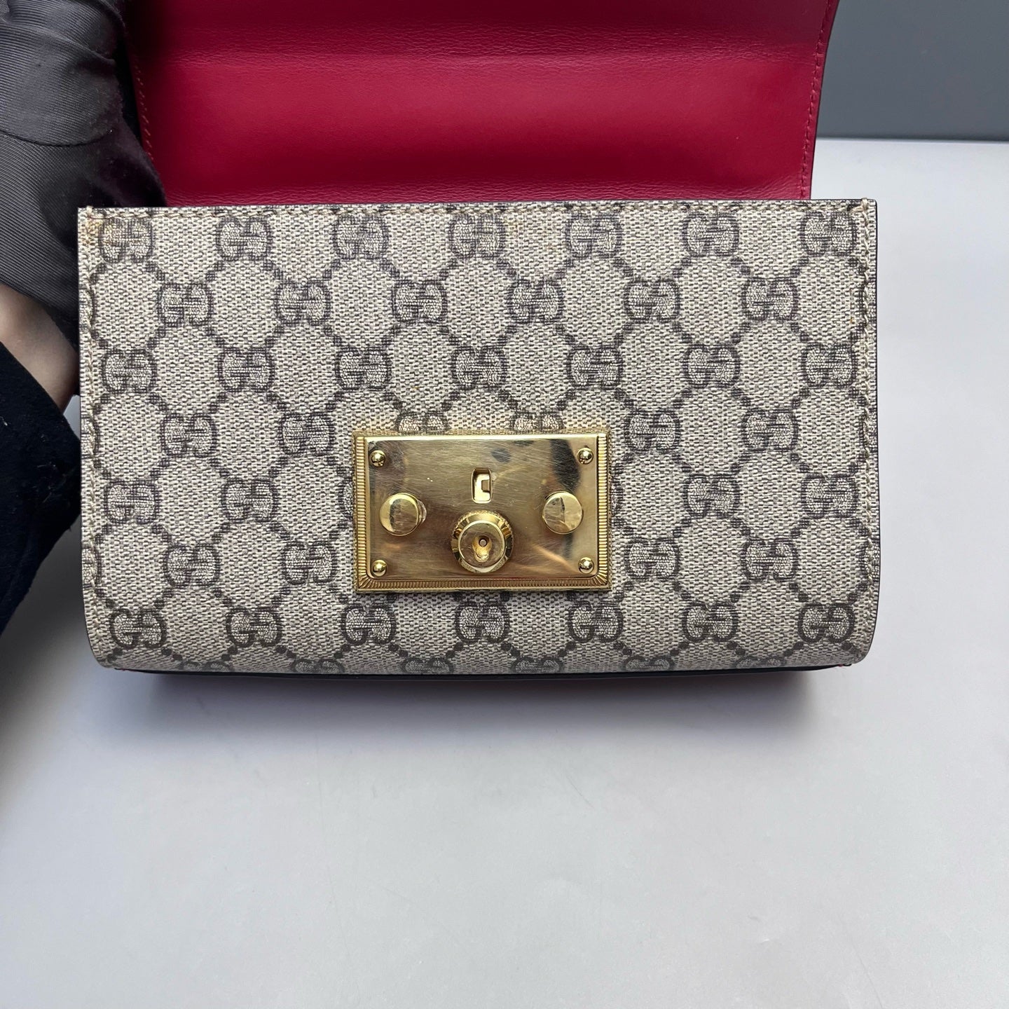 Gucci - Padlock Shoulder Bag - GG Supreme canvas with leather trim - Beige, Red, and Fuchsia - (small)