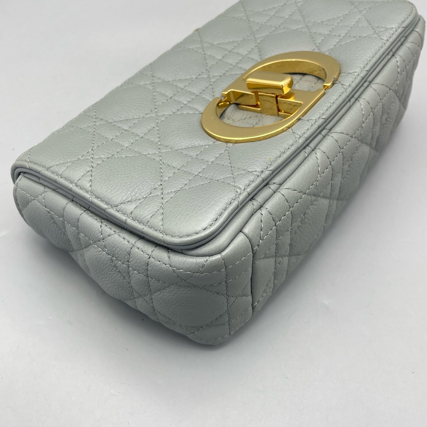 Dior - Caro Chain Bag - Grained leather - Dusty Blue with Gold-Tone Hardware - (Small)