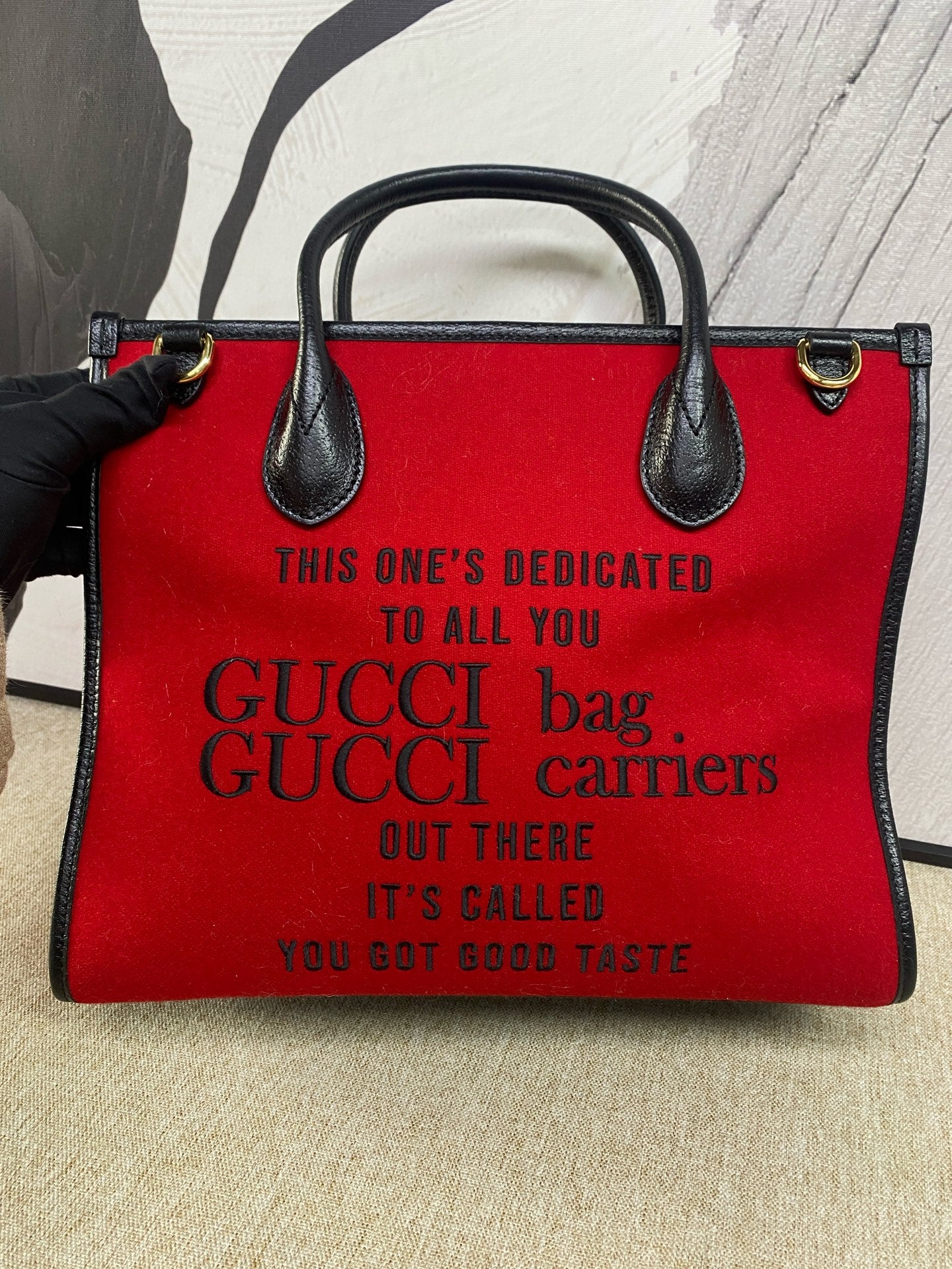 Gucci - 100th Anniversary Tote Bag - Velvet and Leather - Red - (medium)
