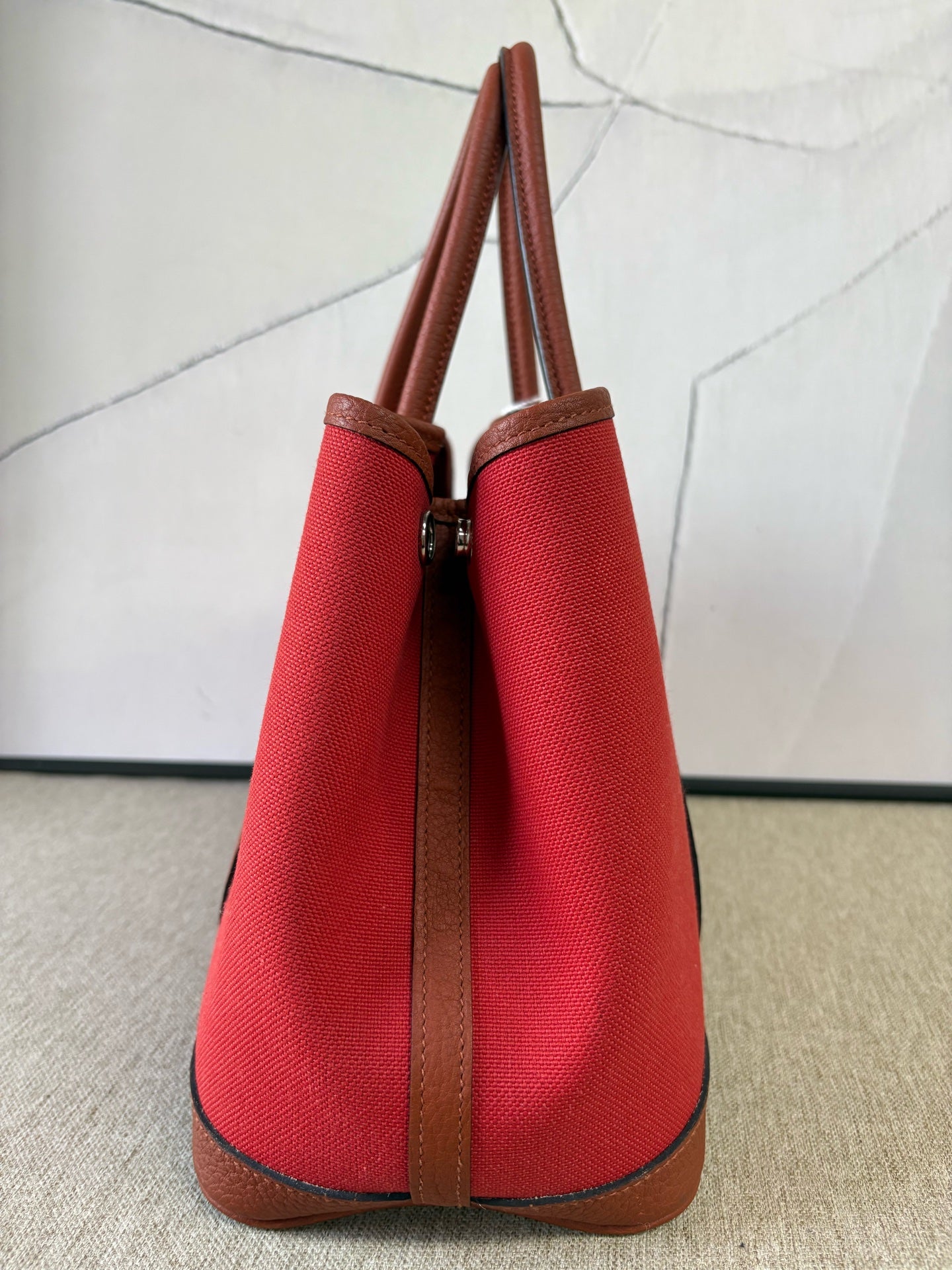 Hermes - Garden Party 30 - Canvas with Leather trim - Brick Red and Chestnut Brown - (Medium)