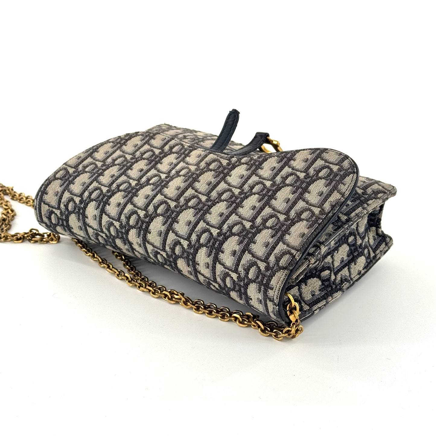 Dior - Saddle WOC (Wallet on Chain) - Dior Oblique Jacquard Canvas with Leather Trim - Navy and Beige - (large)