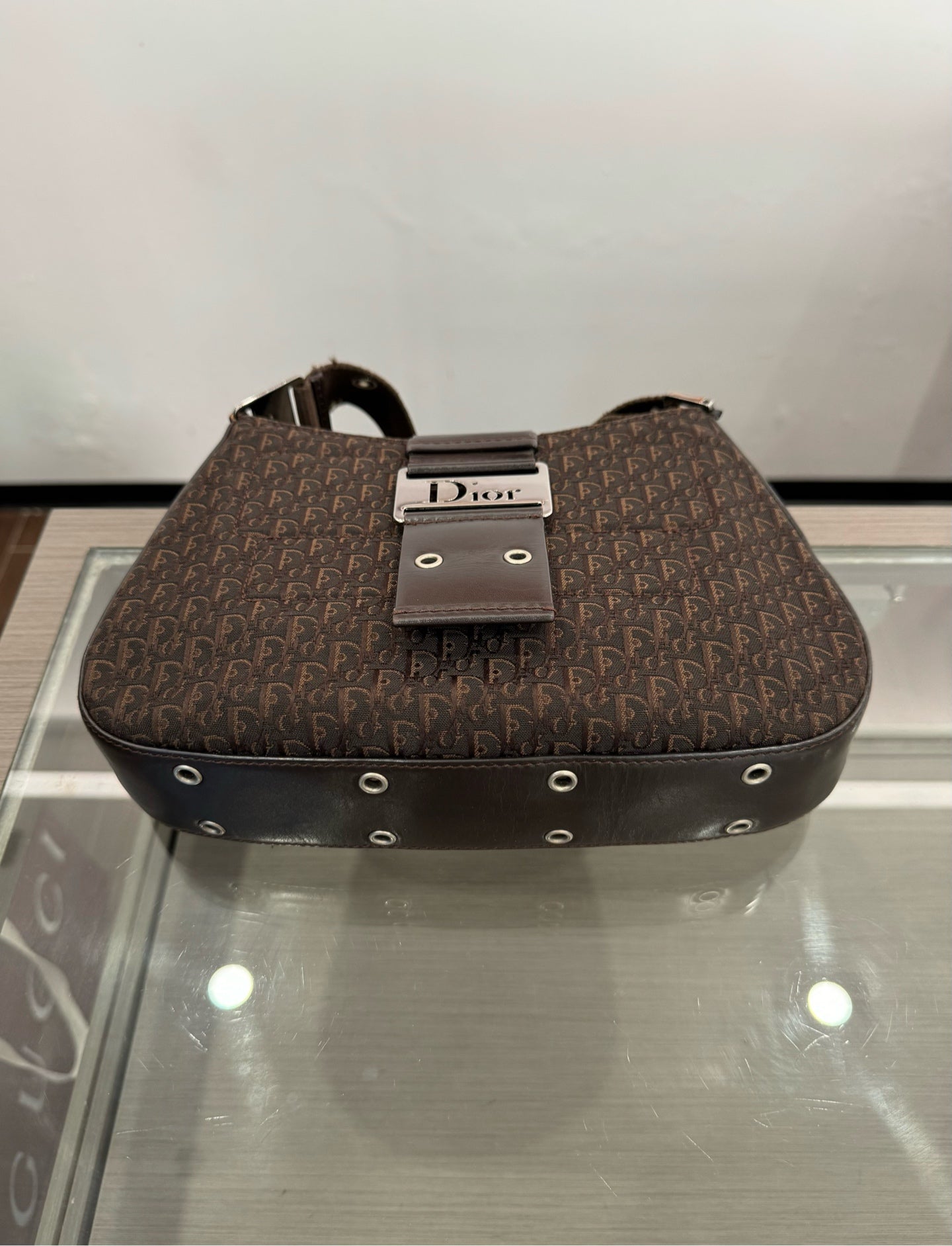 Dior - Oblique Punk Shoulder Bag - Jacquard canvas with leather trim - Dark Brown and Burgundy - (small)
