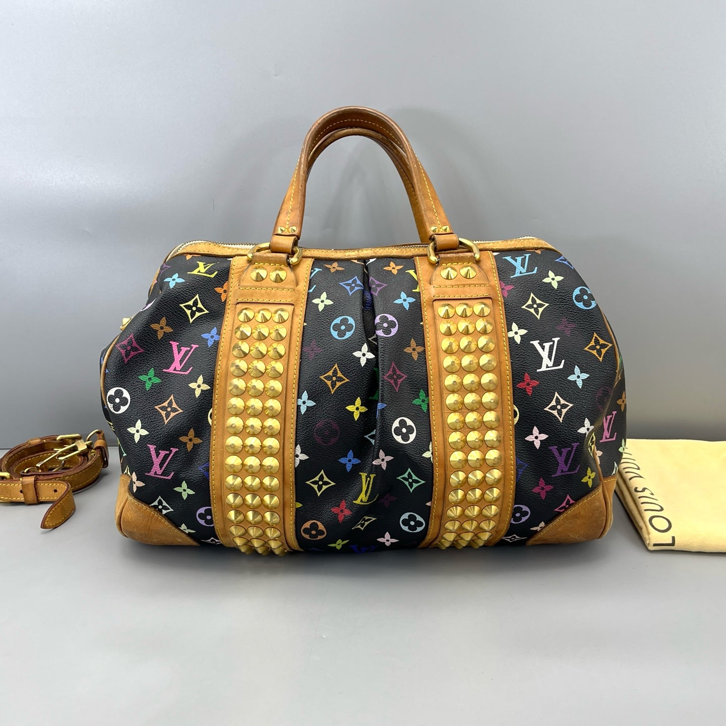 Louis Vuitton - Speedy Multicolour Rivets 40 - Monogram Multicolour canvas with Vachetta leather trim - Black Multicolour with natural tan Vachetta - (large)