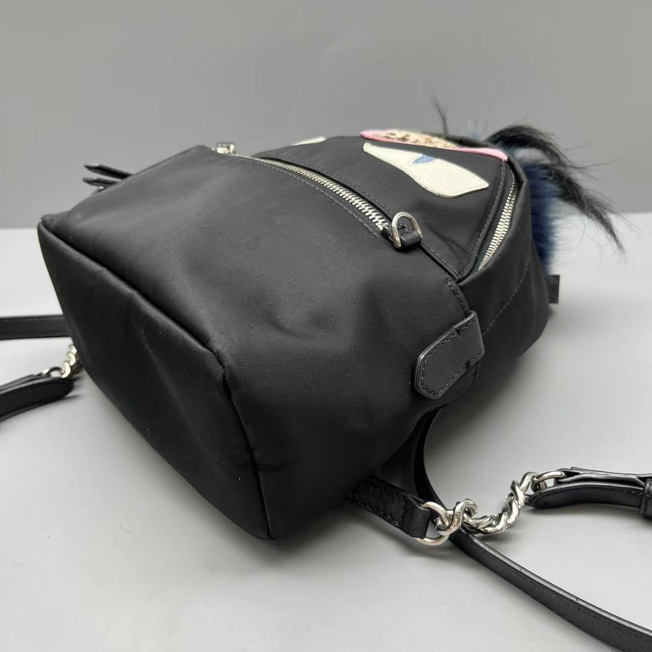 Fendi - Bag Bugs Monster Small Backpack - Polyamide with Leather and Fur trim - Black - (Small)