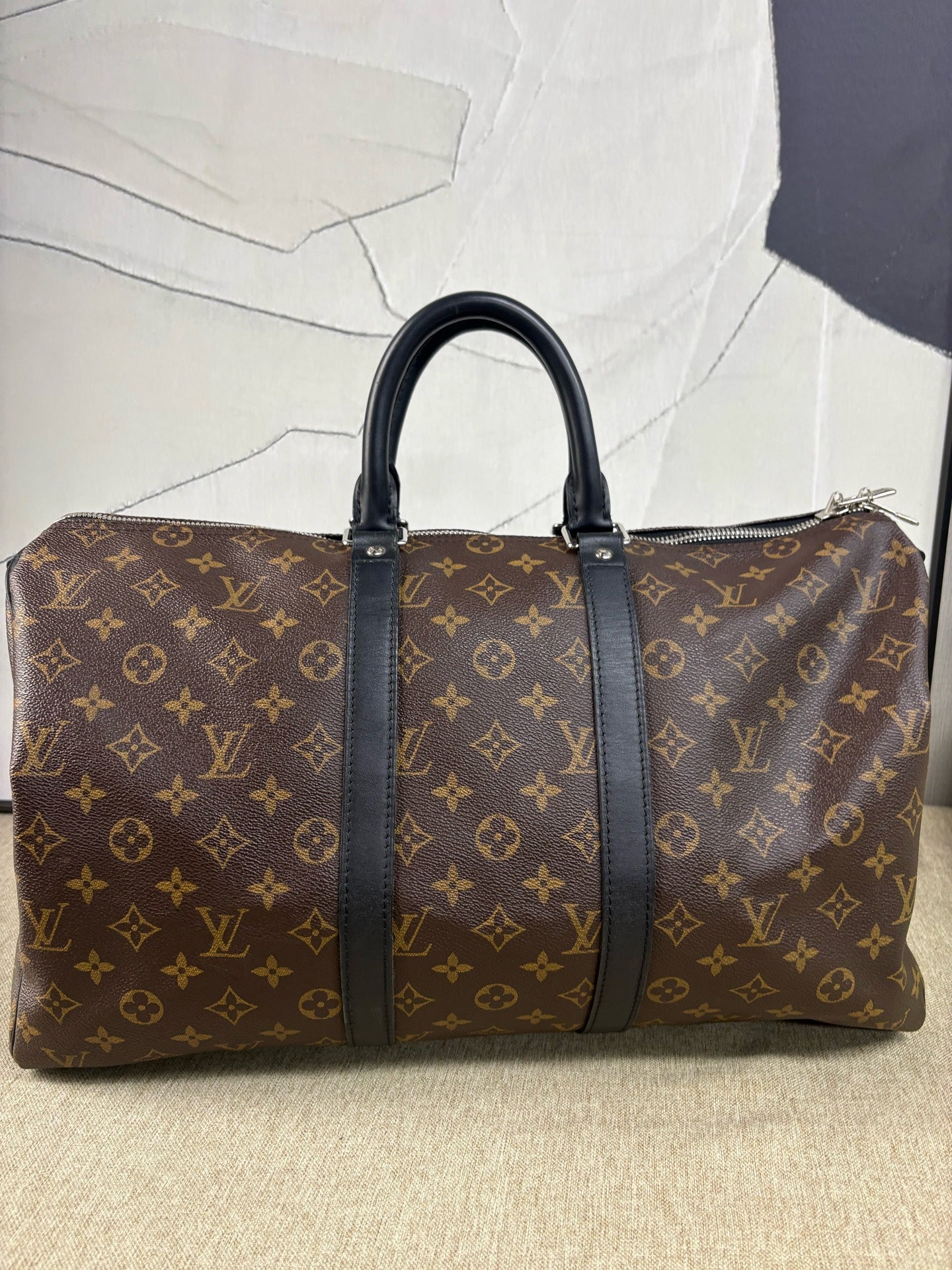 Louis Vuitton - Keepall 45 - Monogram coated canvas with black leather trim - Brown - (large)