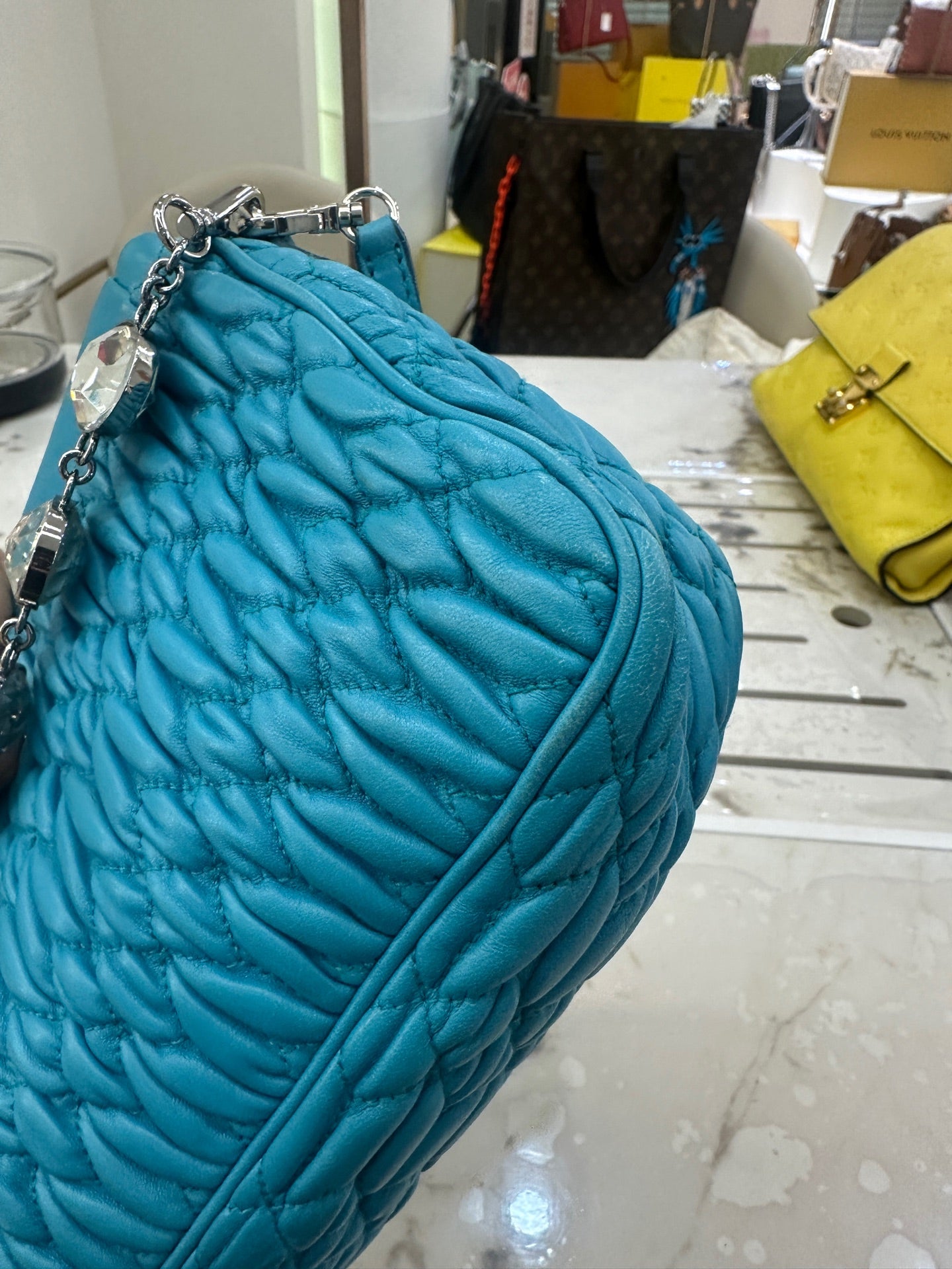 Miu Miu - Matelassé Crystal Bag - Leather - Blue - (small)