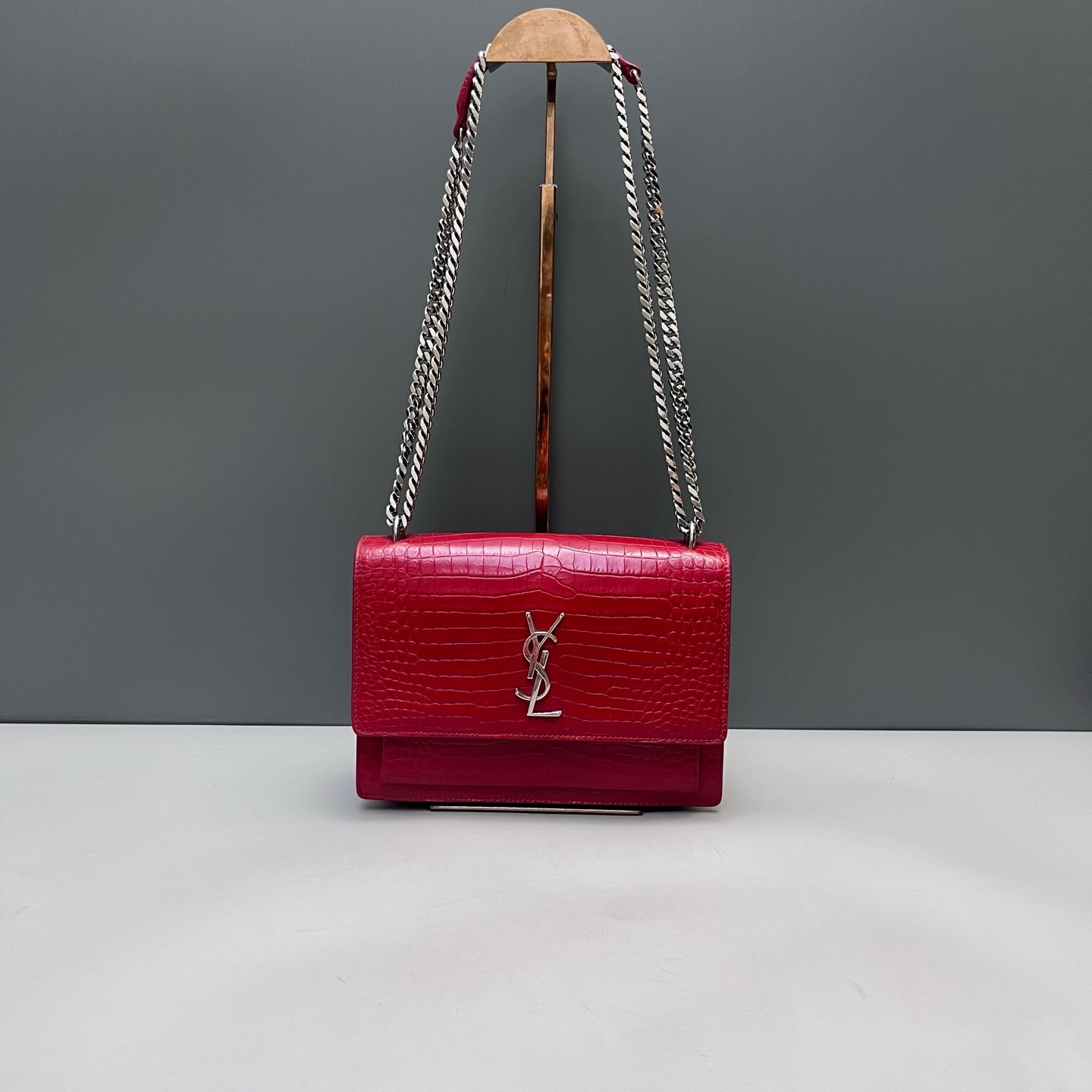 Saint Laurent - Sunset Chain Bag - Leather - Burgundy - (small)