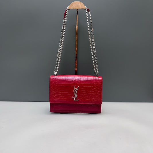 Saint Laurent - Sunset Chain Bag - Leather - Burgundy - (small)