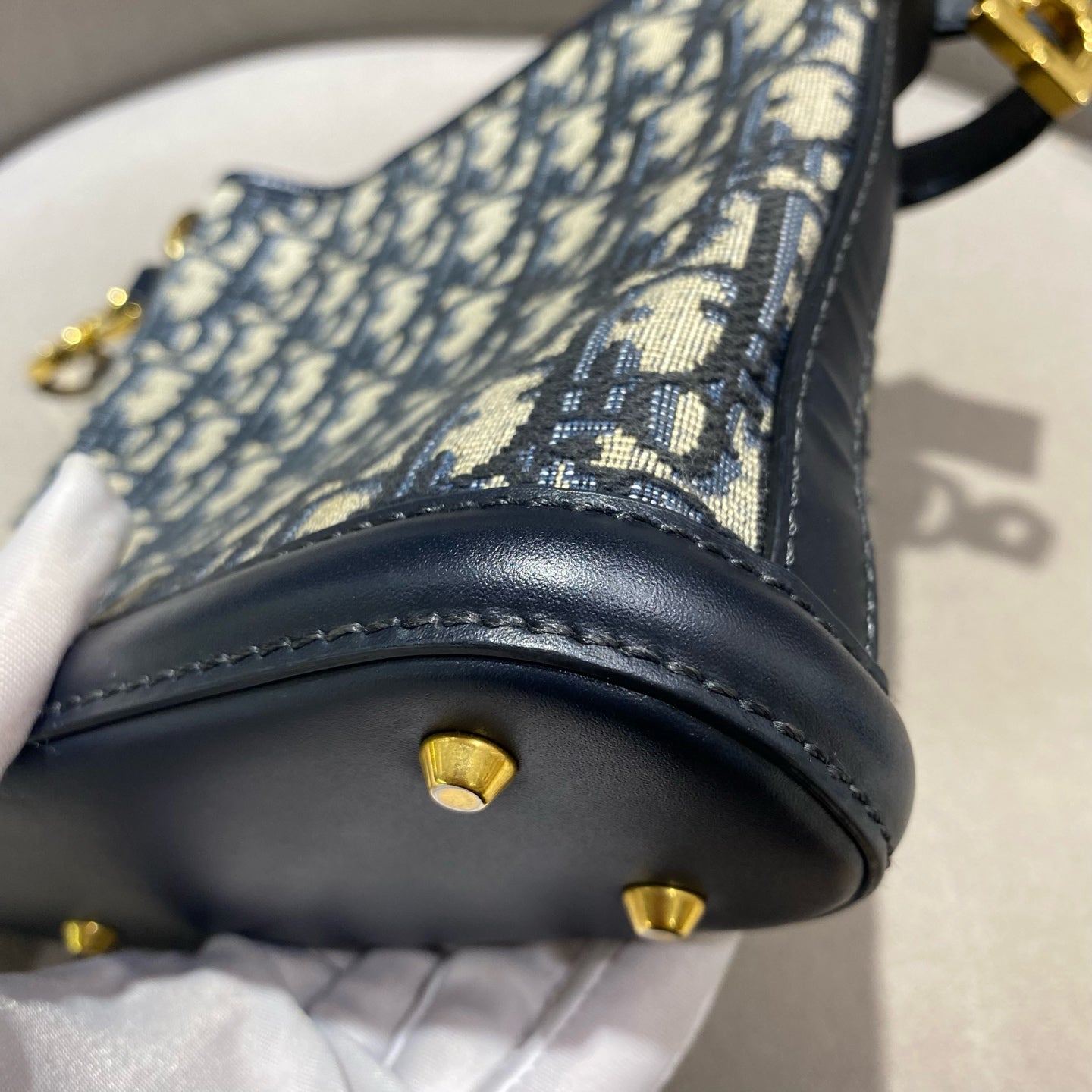 Dior - Dior Oblique Embroidered Mini Bucket Bag - Embroidered canvas with calfskin leather trim - Navy - (mini)