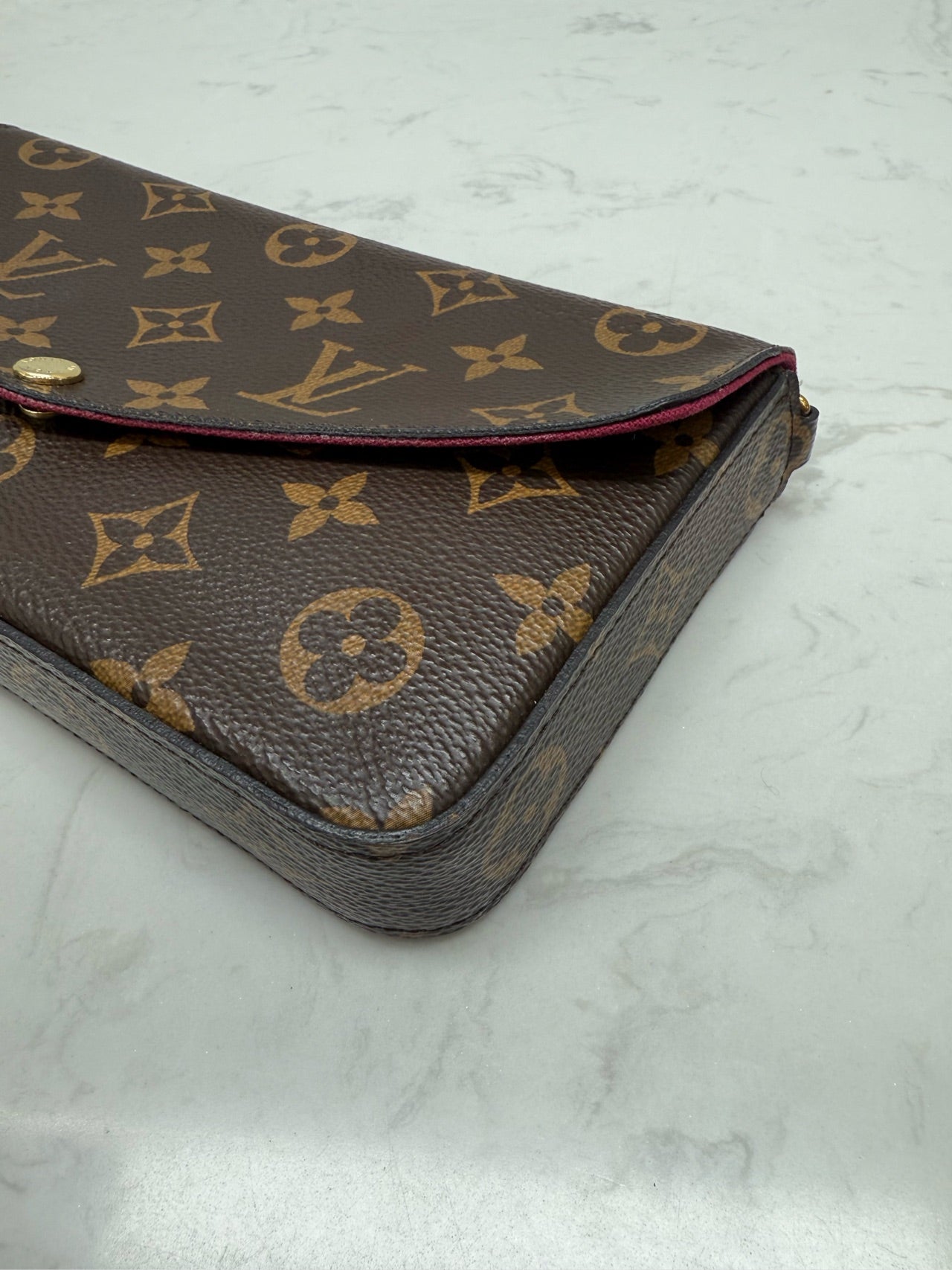 Louis Vuitton - Pochette Félicie - Monogram coated canvas with leather trim and lining - Brown with Fuchsia accents - (mini)