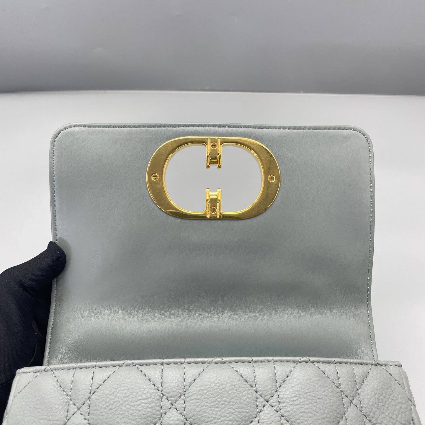 Dior - Caro Chain Bag - Grained leather - Dusty Blue with Gold-Tone Hardware - (Small)