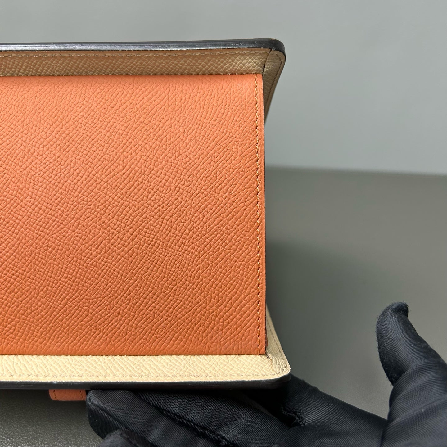 Moynat - Triangle Flap Bag - Grained cowhide leather - Orange with polished silver-tone hardware - (mini)