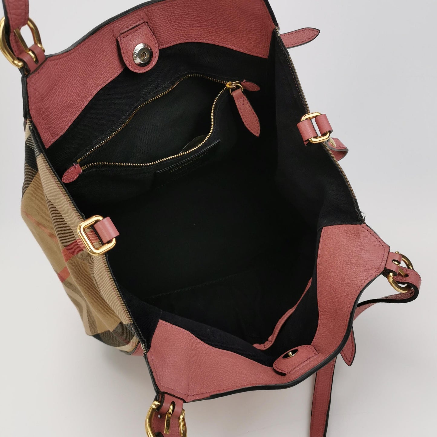 Burberry - House Check Leather Tote Bag - Leather and canvas - Pink - (medium)